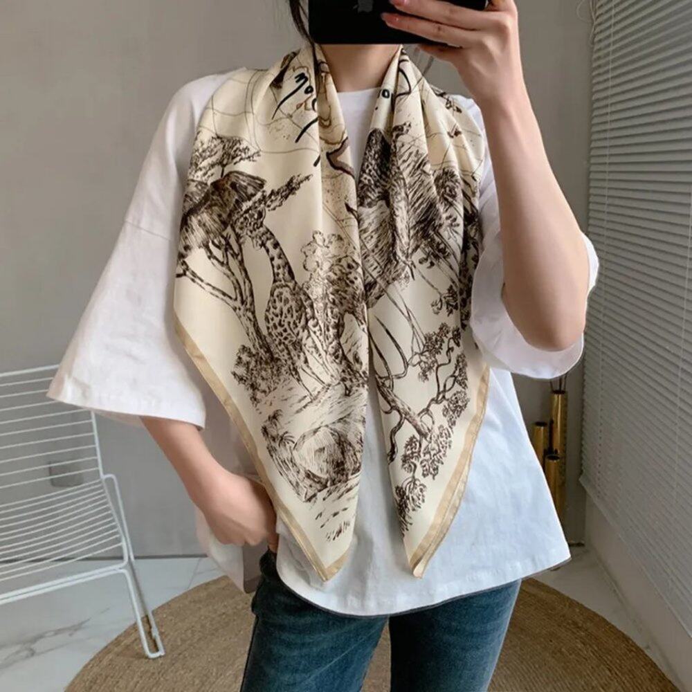 2/$30 NEW Jungle Animal Cream Tan Brown Printed Silky Fashion Scarf